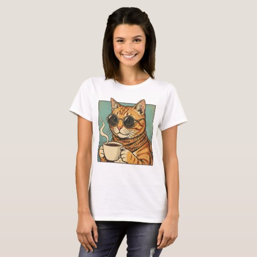 Cool Cat Coffee Retro Style Design for Cat Lovers Tシャツ (正面フル)