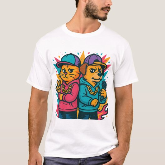 Cool Cat & Dog Rap Duo Tシャツ (正面)