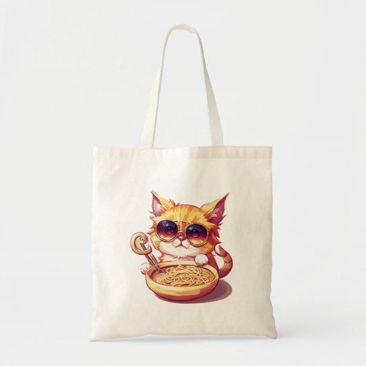 Cool Cat Eating Noodles with Stylish Sunglasses トートバッグ (正面)