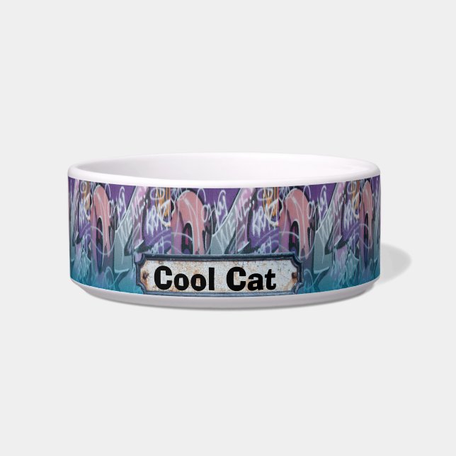 Cool Cat Graffiti Blue Purple Sign ボウル (正面)