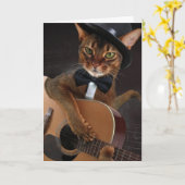 Cool Cat Guitarist – Minimal Elegant Design カード (黄色い花)