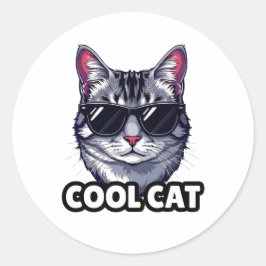 Cool Cat Humorous Sticker ラウンドシール