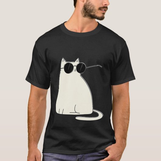 Cool Cat in Shades — Minimal White Kitty Tシャツ (正面)