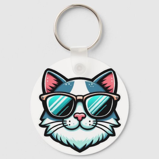 Cool Cat Keychain – Stylish Feline Accessory キーホルダー (正面)