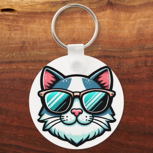 Cool Cat Keychain – Stylish Feline Accessory キーホルダー (正面)