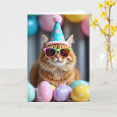 Cool Cat Party Time Card カード (黄色い花)