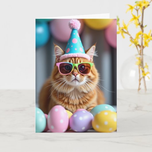 Cool Cat Party Time Card カード (黄色い花)