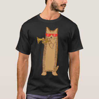 Cool Cat Playing The Trumpet Wearing Sunglasses Tシャツ