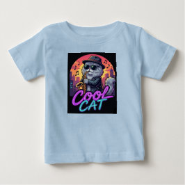 Cool Cat Saxophone – Retro Neon 90s Jazz Cat Desig ベビーTシャツ
