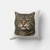 "Cool Cat with Cigarette" Edgy Tabby Cat Throw  クッション (裏面)