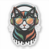 Cool Cat with Headphones and Sunglasses シール (正面)