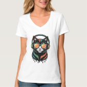 Cool Cat with Headphones and Sunglasses Tシャツ (正面)