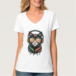 Cool Cat with Headphones and Sunglasses Tシャツ