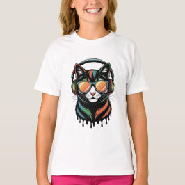 Cool Cat with Headphones and Sunglasses Tシャツ