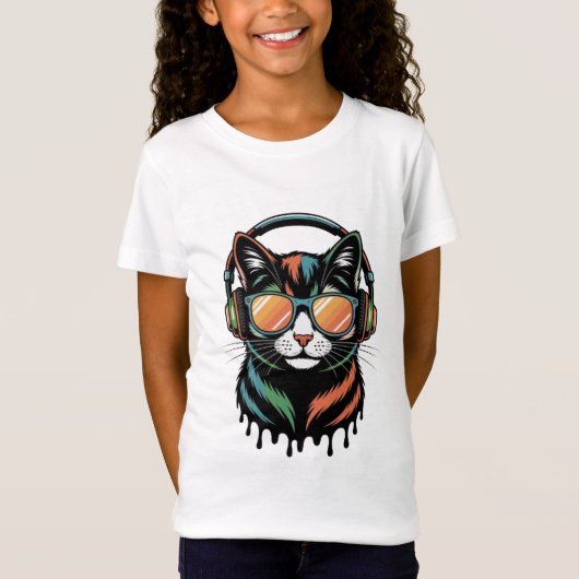 Cool Cat with Headphones and Sunglasses Tシャツ (正面)