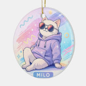 Cool Cat with Name MILO | Cute Aesthetic  セラミックオーナメント (左)