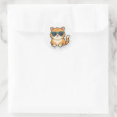 Cool Cat With Sunglasses Sticker Funny Aesthetic  ラウンドシール (バッグ)