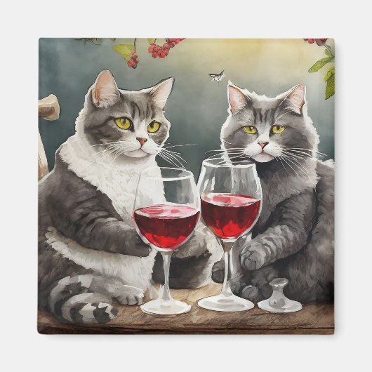 Cool Cats Are Drinking Wine Magnet! マグネット (正面)