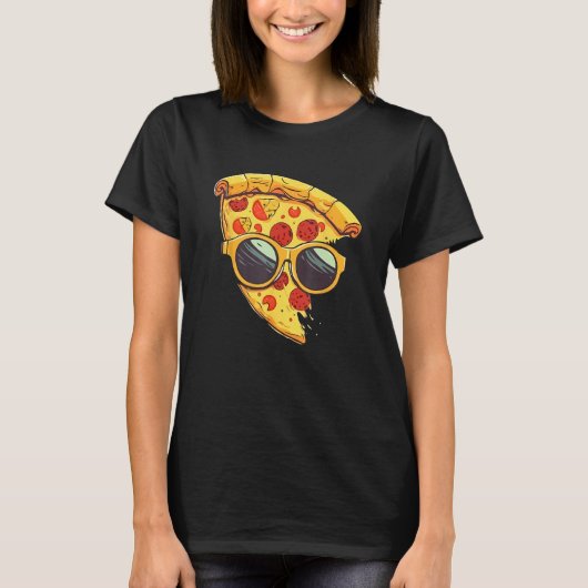 Cool Cheesy Pepperoni Pizza Wearing Sunglasses Tシャツ (正面)