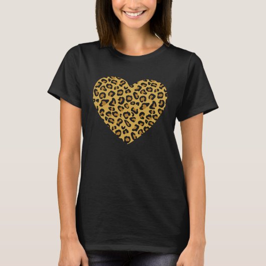 Cool Cheetah Leopard Print Heart Tシャツ (正面)