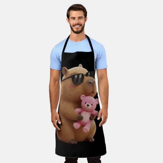 Cool Chill Capybara BBQ Apron with Teddy Bear エプロン (着用した状態)