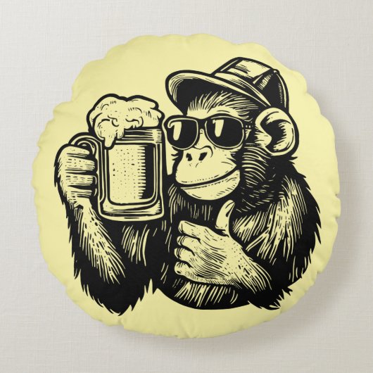 Cool Chimpanzee Beer ラウンドクッション (正面)