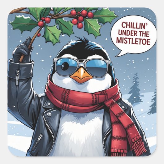 Cool Christmas Penguin Design – “Chillin’ スクエアシール (正面)