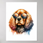 Cool Cocker Spaniel in Shades Watercolor Wall Art ポスター (正面)