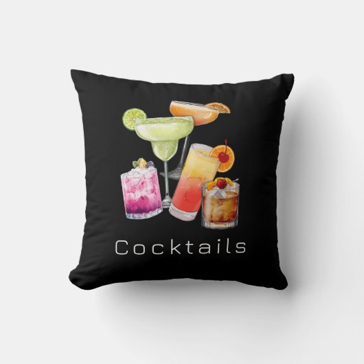 Cool Cocktails Square Throw Pillow クッション (正面)