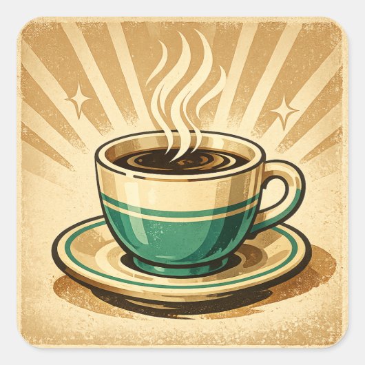 Cool Coffee Cup with Sunglasses | Funny Coffee スクエアシール (正面)