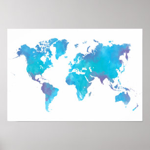 Cool Colored Watercolor World Map ポスター