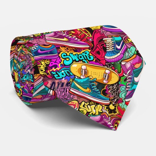 Cool comic graffiti tiled pattern ネクタイ (ロール)