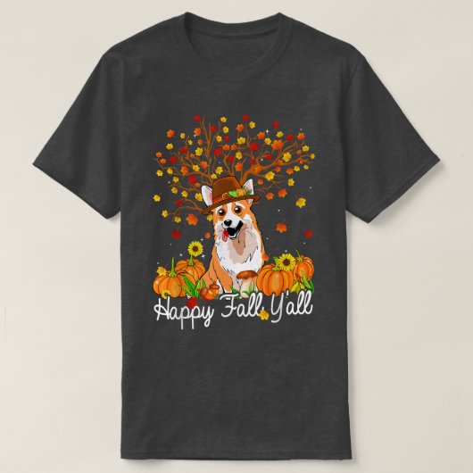 Cool Corgi Autumn Pumpkins Happy Fall Yall  Tシャツ (デザイン正面)
