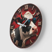 Cool Cow Funny Cow with Sunglasses Farmhouse ラージ壁時計 (傾斜)