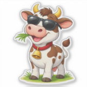 Cool Cow Wearing SunglasseCustom-Cut Vinyl Sticker シール (正面)
