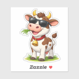 Cool Cow Wearing SunglasseCustom-Cut Vinyl Sticker シール