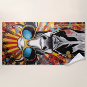 Cool Cow with Sunglasses Pop Art Graffiti Style ビーチタオル (正面)