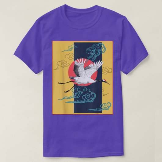 Cool Crane Bird Artwork, Dance of Cranes Japanese Tシャツ (デザイン正面)
