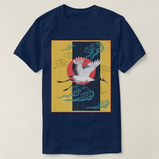 Cool Crane Bird Artwork, Dance of Cranes Japanese  Tシャツ (デザイン正面)