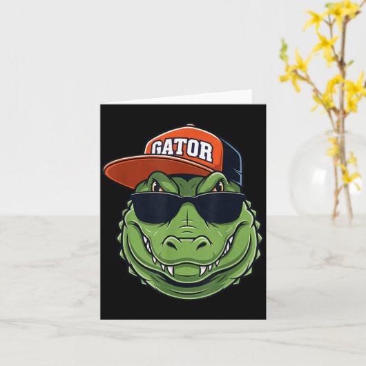 Cool Crocodile Animal Gator Graphic With Cap And S カード (黄色い花)