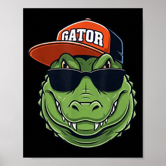 Cool Crocodile Animal Gator Graphic With Cap And S ポスター (正面)