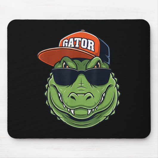 Cool Crocodile Animal Gator Graphic With Cap And S マウスパッド (正面)