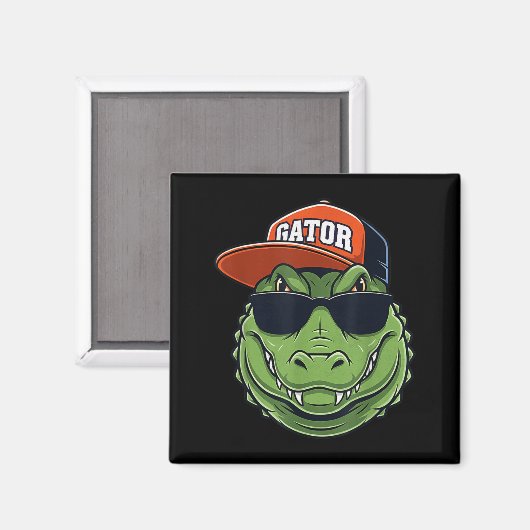Cool Crocodile Animal Gator Graphic With Cap And S マグネット (正面/裏面)