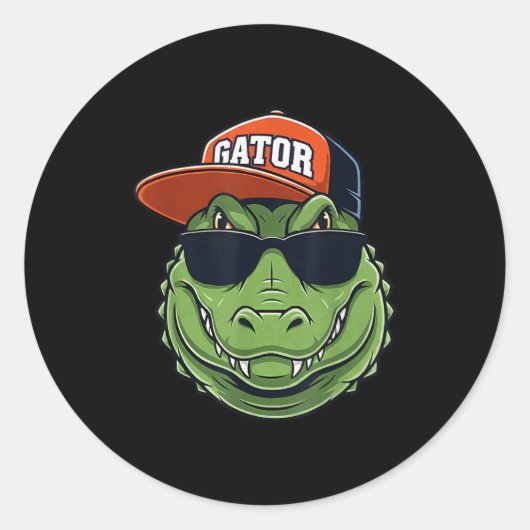 Cool Crocodile Animal Gator Graphic With Cap And S ラウンドシール (正面)