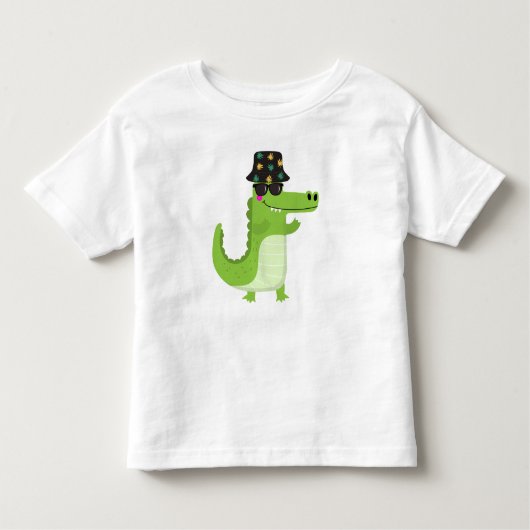 Cool Crocodile with Sunglasses & Leafy Bucket Hat トドラーTシャツ (正面)