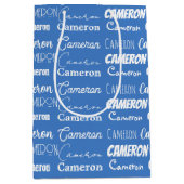 Cool Custom Boys Birthday Blue Font Name Collage ミディアムペーパーバッグ (正面)