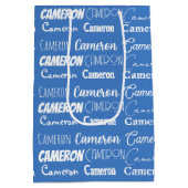 Cool Custom Boys Birthday Blue Font Name Collage ミディアムペーパーバッグ (裏面)