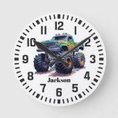 Cool Custom Name Blue Monster Truck  ラウンド壁時計 (正面)
