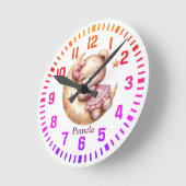 Cool Custom Name Pink Bear on the Moon ラウンド壁時計 (傾斜)