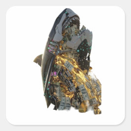 Cool Cyberpunk Shark Gift Idea | Neon Futuristic スクエアシール